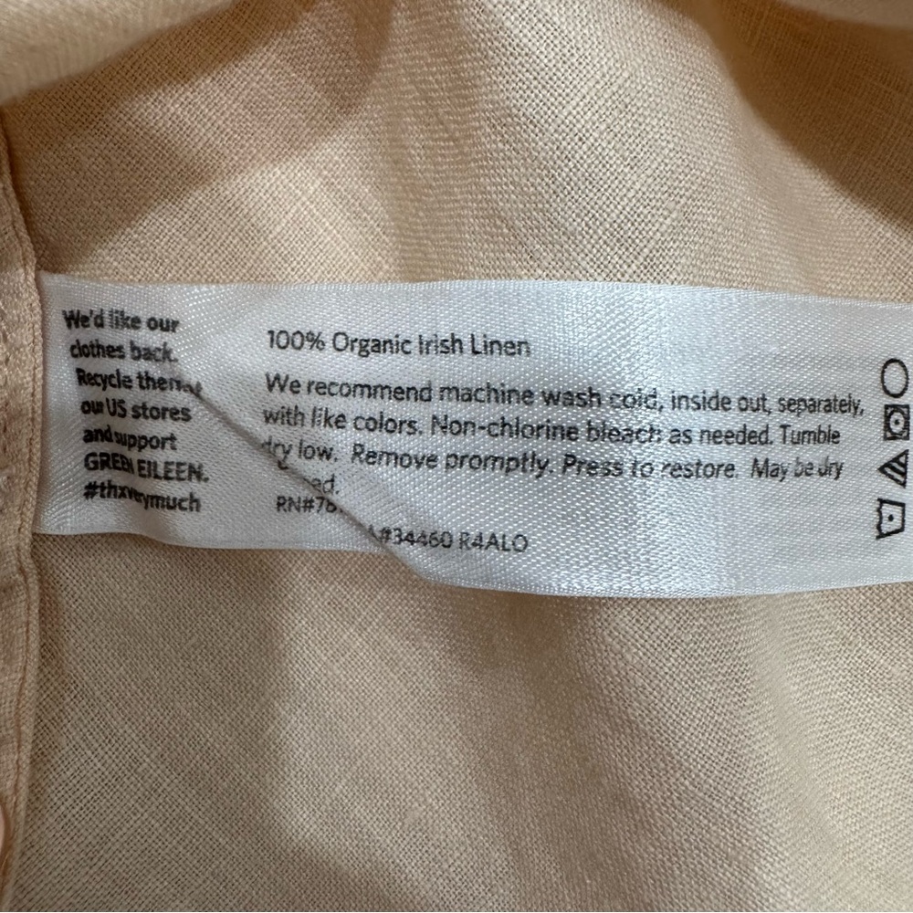 Eileen Fisher 100% Organic Irish Linen Large Tunic Button Down Shirt Pale Yellow - Picture 8 of 8